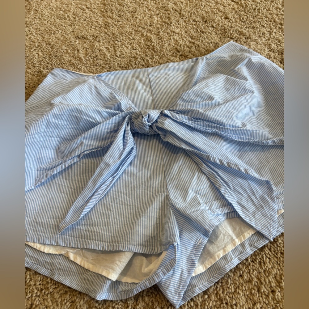 Revolve super down blue and white striped shorts with front tie - Picture 2 of 8